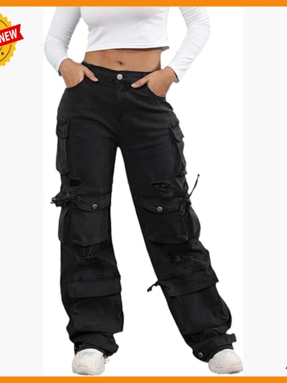 High Waist Baggy Cargo Jeans with Pockets, Streetwear Denim Pants